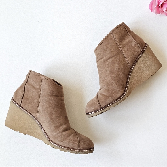 TOMS Avery Wedge Booties Toffee Brown Side Zip Comfort Shoes US 9 - Picture 9 of 12